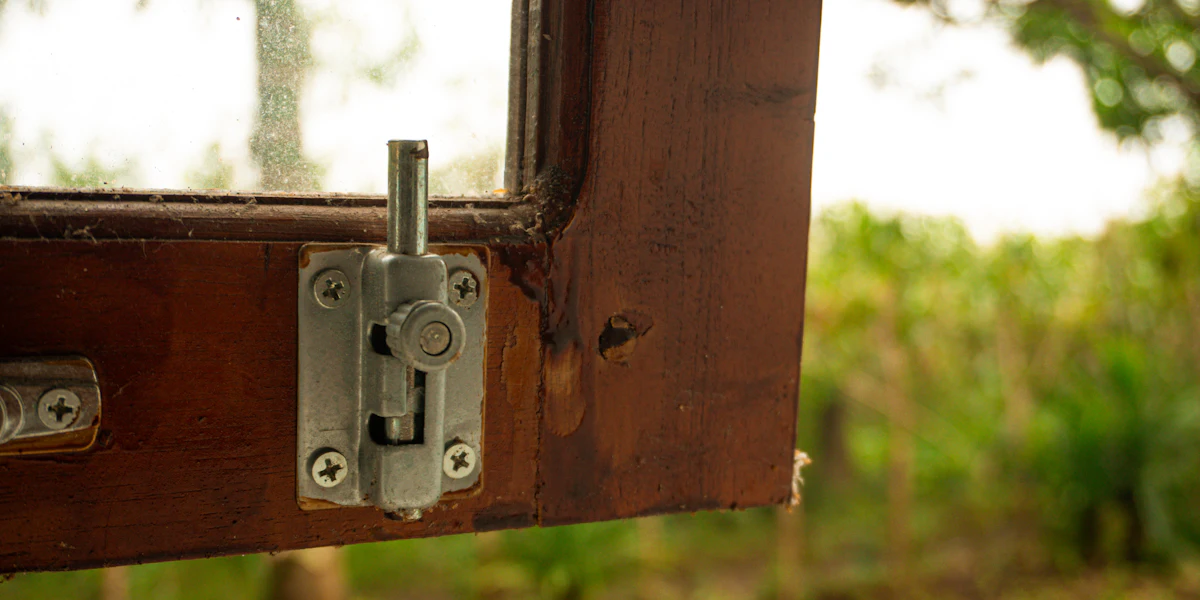 Fensterbeschlag an einem Holzfenster
